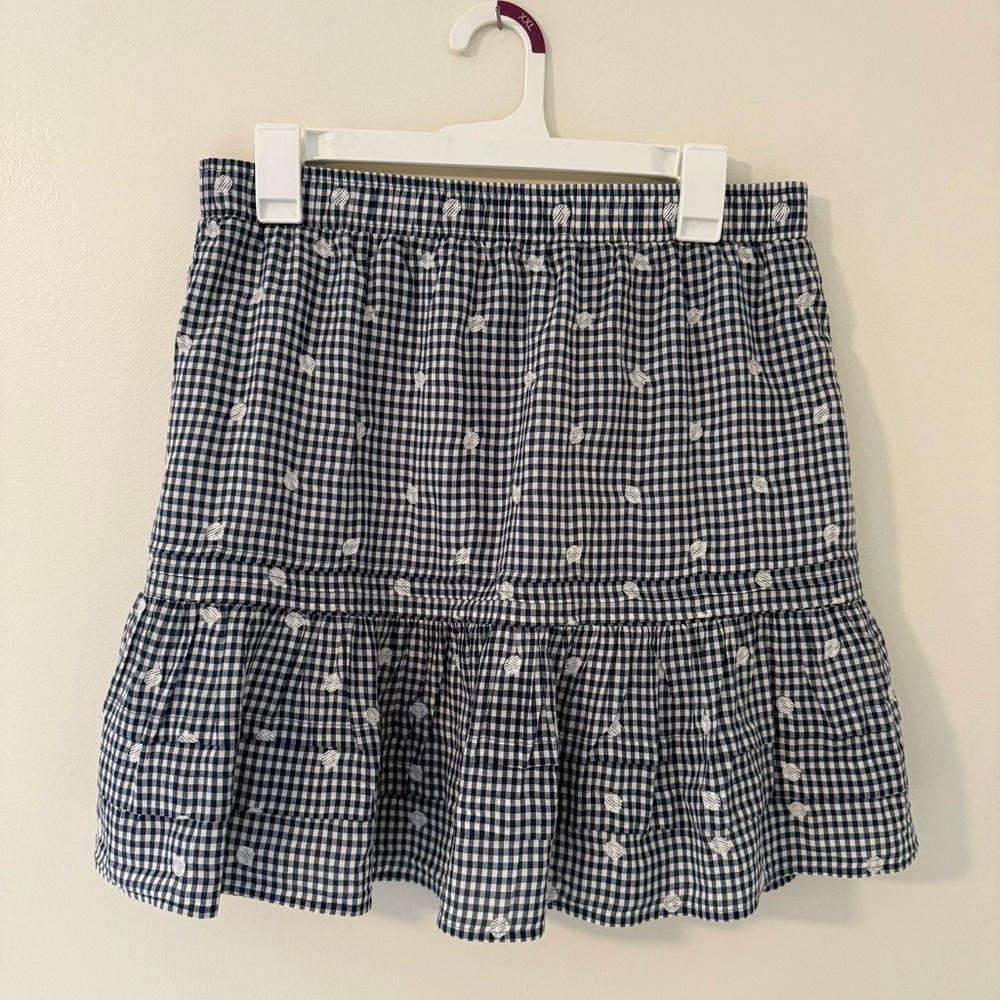 Madewell Gingham Ruffled Skirt Sz M Navy/ White